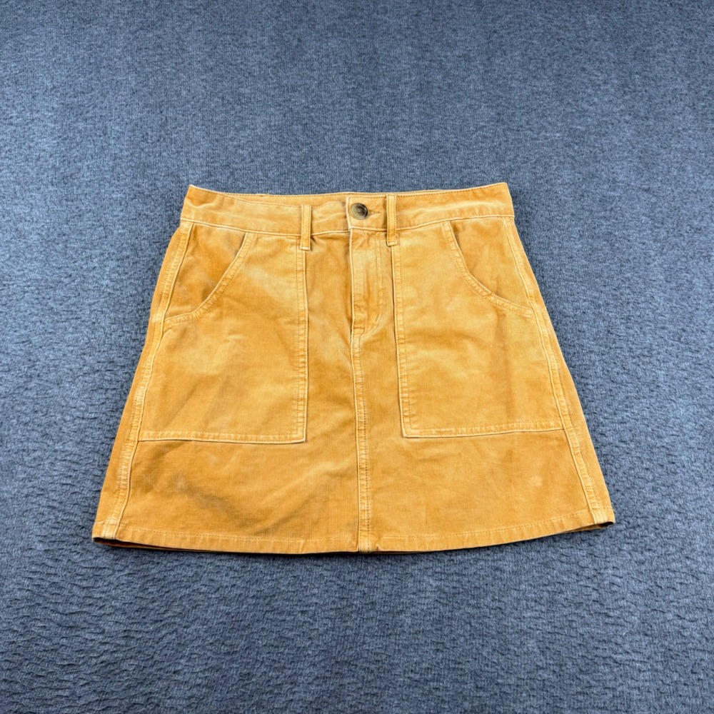 American Eagle Corduroy Mini Skirt Women's 2 Yellow Hi-Rise A-Line Super Stretch